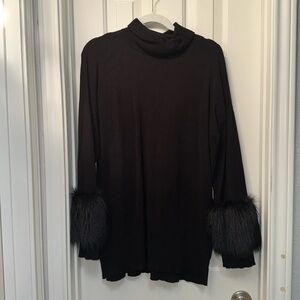 NEW fur sleeve turtleneck sweater